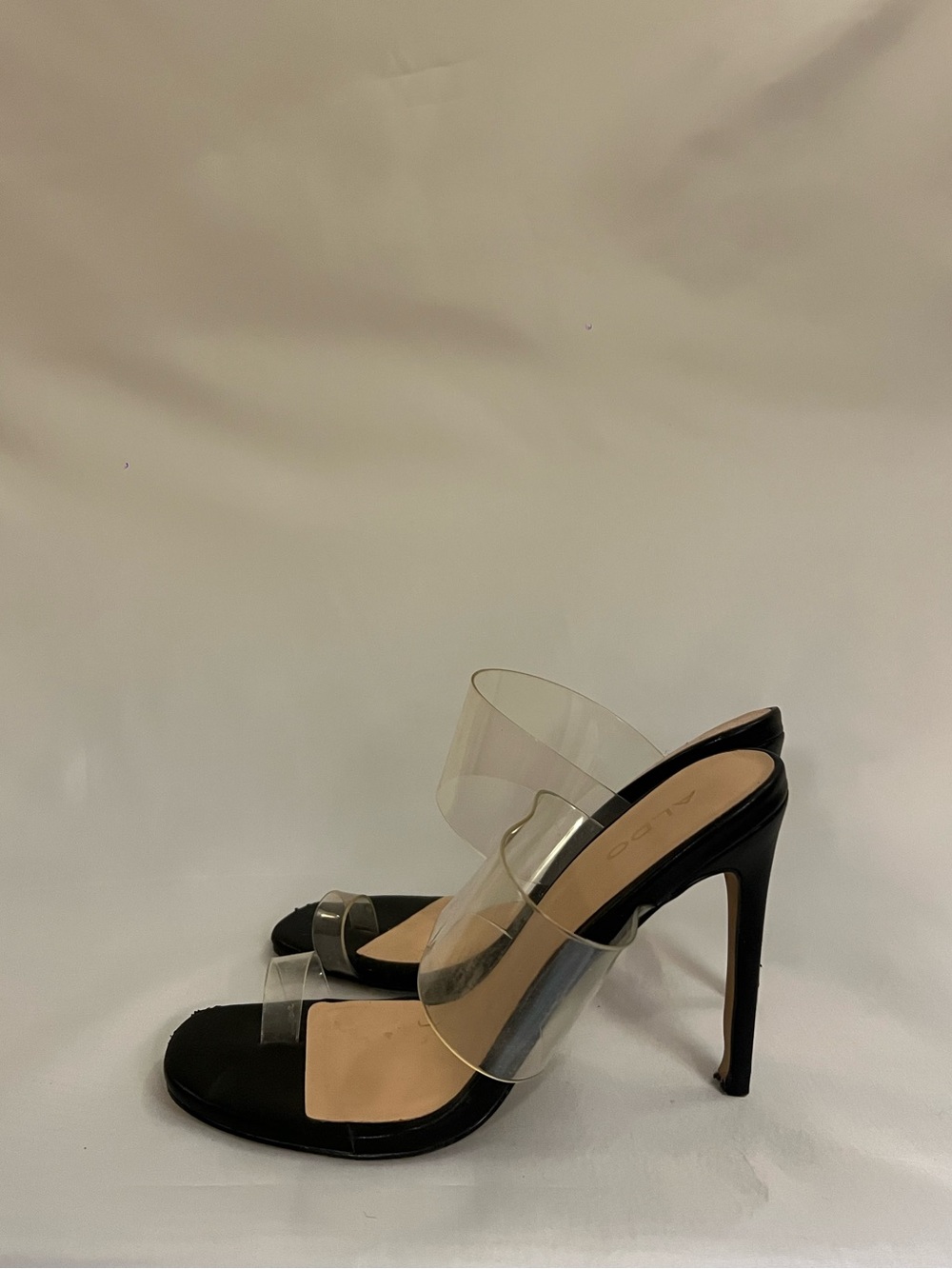 Aldo Black High Heel Mule with Clear Straps